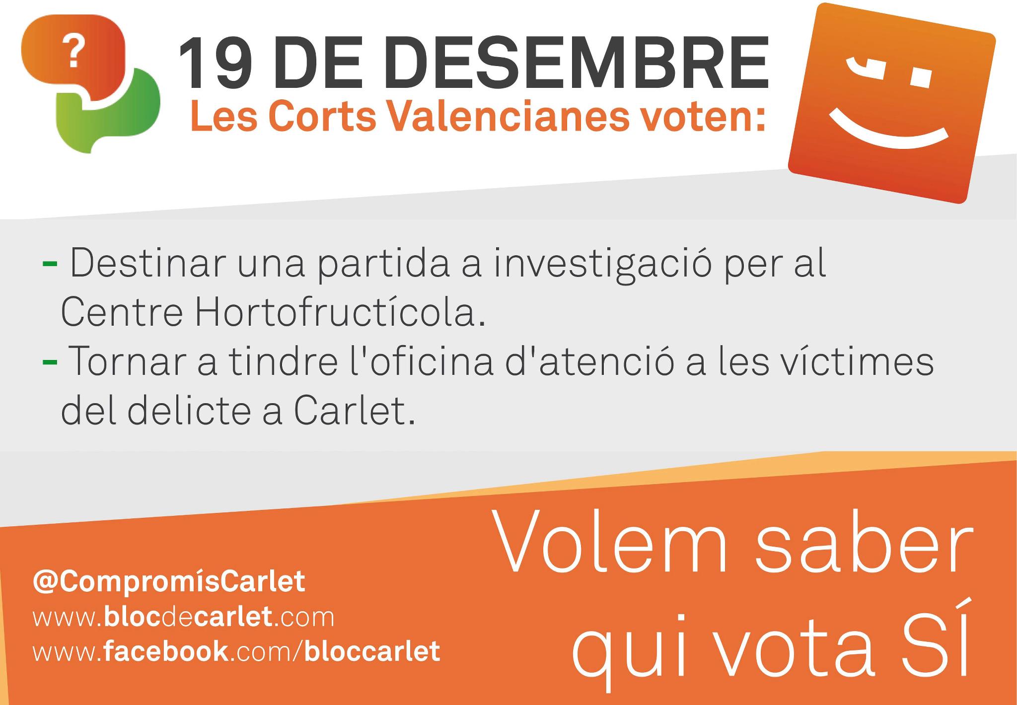 Continuen votant-se les nostres esmenes sobre Carlet als Pressupostos de la Generalitat
